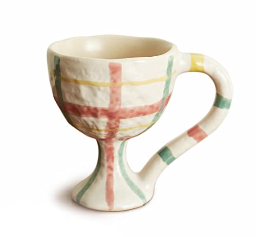Tuchaca Ceramic Irish Coffee Mugs, Unique Espresso Cups With Large Handle, 10Oz Goblet Mug For Coffee, Latte, Cappuccino As Friends Gifts. (Plaid) #TOP20