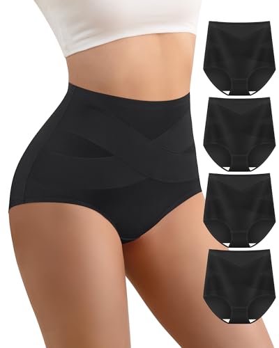Image of Women's Cotton Underwear High Waisted Post Partum Soft Panties 4 Pack