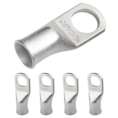 SELTERM 5pcs 1/0 AWG 1/2" Stud Tinned Copper Wire Lugs, Battery Cable Ends, Ring Terminals, 0 Gauge Terminal Connectors, UL Marine Grade Electrical Connectors