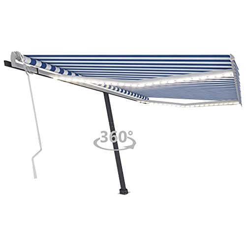 INLIFE 9761-9761 - Toldo con brazo articulado retráctil con LED (450 x 300 cm), color azul y blanco