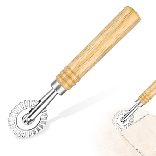 Roulette à pâtes - Roulette à pâte ondulée - Avec poignée en bois - Degré de pâte dentelée - Accessoire pour la cuisine à la maison