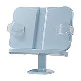 TIANSE Book Stand Desk Book Holder for Reading Hands Free, Adjustable Height and Angle Portable Table Bookstand with Page Paper Clip for Display Tablet Recipe Textbook Cookbook MusicBook - Lucite Blue