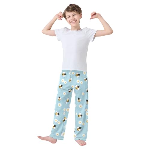 Bee and Daisy Flowers Boys Long Pants Soft Trousers Elastic Waist Kids Lounge Bottoms with Pockets S-XL2