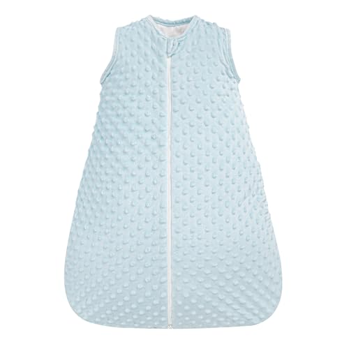Image of david's kids Minky Baby Sleep Sack 0-6 Months, 2.5 Tog Warm Winter Baby Wearable Blanket with Plush Dots and 2-Way Zipper, Cotton Inner Lining Sleeping Bags for Boys Girls, Small Size, Light Blue