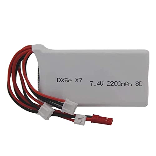 CSTAL High Performance Backup Battery, 7.4V 2200Mah 8C 2S Li-Po Battery, for Taranis Q X7 Transmitter Radio Link DX8 DX6 DX6E RC3S RC4GS RC6GS, 2 Pcs