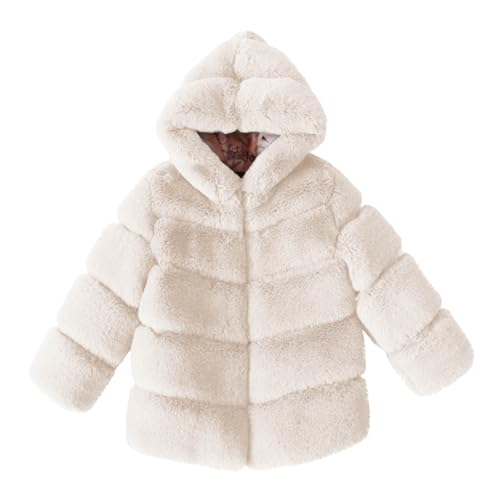 Girls Faux Fur Hooded Coat Zip Up Cute Long Sleeve Toddler Warm Winter Fuffy Outerwear Jacket for 2-13 Years