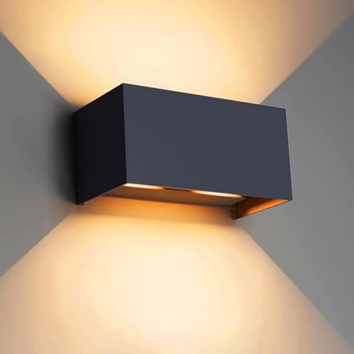 Klighten 24W LED Wandleuchte Innen/Außen,3000K Außenlampe Außenleuchte , IP65 Wand UP Down,Außenwandleuchte Mit Einstellbar Abstrahlwinkel Warmweiß,Anthrazit