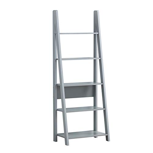 Riva Scandinavian 5 Tier Ladder Bookcase Industrial Organizer Display Shelving Unit for Modern Living Space Room Entryway Storage Furniture for Planters Books - Grey (64 x 175.4 x 36.7cm)