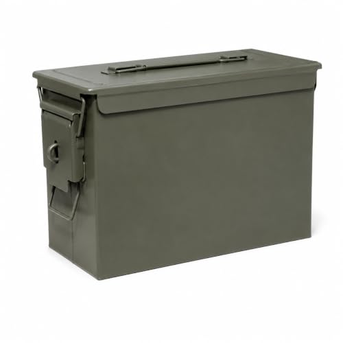 MITOUER Caja de almacenamiento de metal para municiones de 50 cal, caja de almacenamiento de metal con batería de litio, caja de munición ignífuga e impermeable