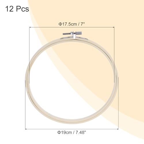 Image of MECCANIXITY 12 Pieces 7 Inch Embroidery Hoops Adjustable Round Bamboo Circle Cross Stitch Hoop Ring for Art Craft Handy Sewing Needlework DIY Decoration