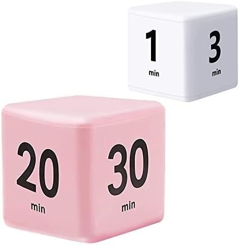 2 Pcs Cube Timer,Time Management Cube,Gravity Sensor Flip Timer for Study,Kitchen Cooking,Workout,Yoga (Pink and White)