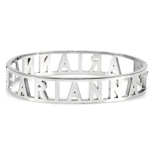 Flowers Bracciale Rigido Acciaio con Nome Vari e Zirconcini Sacchettino in tessuto Scritta nome ricoperta di strass Brillantissimi Bracciale a Manetta Donna Chiusura a molla Idea Regalo
