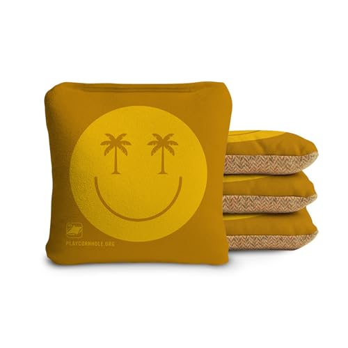 ACA Synergy Soft Professional Cornhole Bags Dual Sided Regulation 6x6 Set of 4 Smiley Palm Yellow