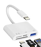 【Design 4 en 1】Ce lecteur de carte SD pour iPhone/pour iPad comprend 1 port lecteur de carte SD + 1 port lecteur de carte TF + 1 port adaptateur caméra USB + 1 port de charge Lightning.