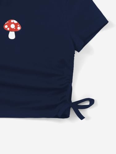 Image of SHENHE Girl's Mushroom Print Short Sleev Crop Tops Ruched Drawstring Tee T Shirts