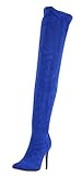 Women's Fashion Knee High Boots Pointed Toe Side Zip Stiletto Heeled Over The Knee Thigh High Winter Boots Royal Blue Faux Suede Size US6 EU36