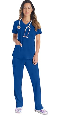 Dickies EDS Essentials Scrubs, V-Neck Womens Tops with Four-Way Stretch and Moisture Wicking DK615, XL, Galaxy Blue - image 7