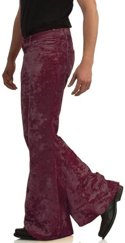 Image of Men's Velvet Relaxed Vintage 60s 70s Bell Bottom Stretch Fit Classic Comfort Flared Flares Retro Leg Disco Pants