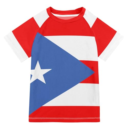 Aflyko Patriot Boys' Swim Shirt Puerto Rico Flag Rash Guard Beachwear Sun Protection Fishing Hiking Camping Surfing Swimming Toddler Infant Summer Daily T-Shirt, 4T Multicoloured