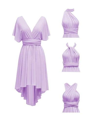 Short Knee Length Infinity Bridesmaids Dresses with Bandeau Hi-Lo Multi-Way Convertible Transformer Evening Gowns