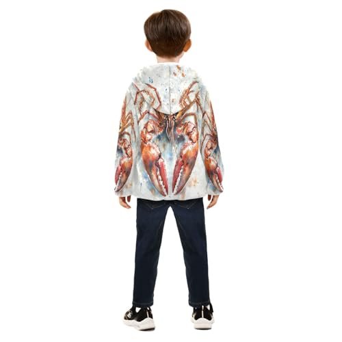 Watercolor Crawfish Toddler Fleece Jacket Girl Boys Hooded Fleece Jacket Coat Warm Outwear Zip-up 3-10T4