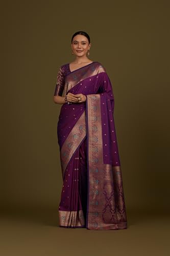 Image of Monjolika Fashion Women's Pure Kanjivaram Style Banarasi Soft Silk Saree With Blouse For Wedding