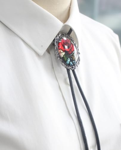 Image of PEARLY JUN Bolo Tie for Women Men Flower Rose Western Cowboy Brown Leather Country Style String Vest Gifts