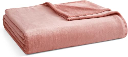 Image of Martha Stewart - Twin Size Blanket, Ultra-Soft Plush Fleece Throw Blanket with Double-Needle Stitching, 350 GSM, Medium Weight Bedding for Bed or Couch (Bedford Solid Pink)