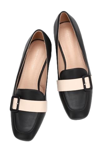 Image of Allen Solly Women Black & Peach-Coloured Solid Block Pumps