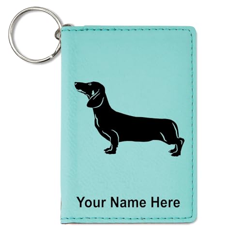 LaserGram ID Holder Wallet, Dachshund Dog, Personalized Engraving Included (Teal)