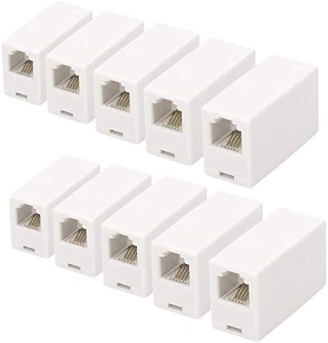 RJ11 6P4C Inline Coupler, Uvital Modular Female to Female Straight Telephone Extension Cable Cord Coupler Adapter Jack White(10 Pack)