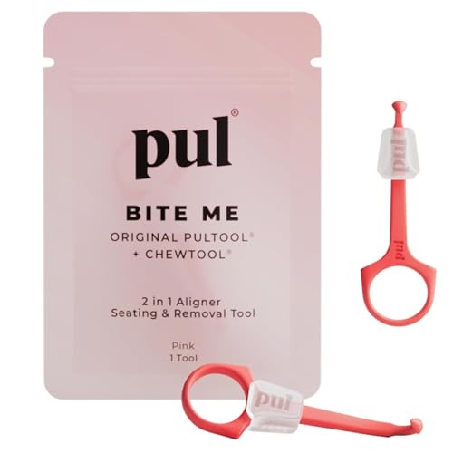 PUL 2-in-1 Aligner Removal Tool and Chewies for Invisalign Aligners, Retainers and Trays - Patented Invisalign Remover Tool for Easy Removal &amp; Secure Fit - Pack of 2, Pink