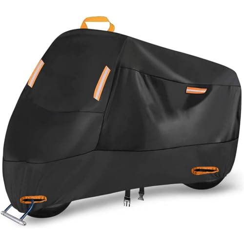 【2025 新型】バイクカバー 300D クス 全天候型 防水 耐熱 UV カット99% 盗難防止ロック穴付き 反射ストリップ 大型/原付対応 厚手破れにくい 防風 防埃 防雨 防雪 防色褪 安全カバー 収納付き オートバイ・スター用 200-295cm伸