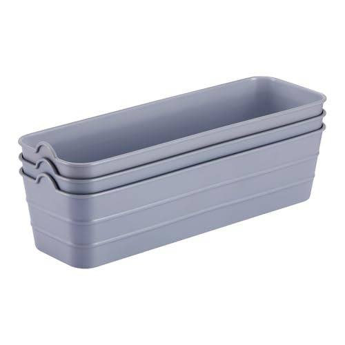 Image of KOLORR Flexi Tray Narrow Flexible Space-Saving Storage, Stackable Storage Organizer, Drawer Organizer Trays for Home, Washroom, Office, and Kitchen Organization Pack of 3 - Grey