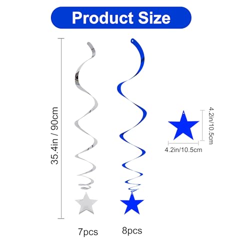 Image of BEISHIDA Blue Silver Stars Hanging Swirls Bachelorette Graduation Hanging Ornament Decorations for Birthday Party Baby Shower Supplies Congrats Grade 2026 Graduation Decorations,Pack of 15