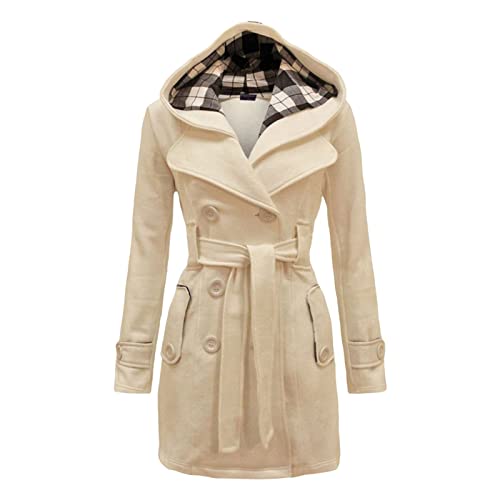 Manteau à capuche à carreaux chaud et trench croisé épais pour l'hiver