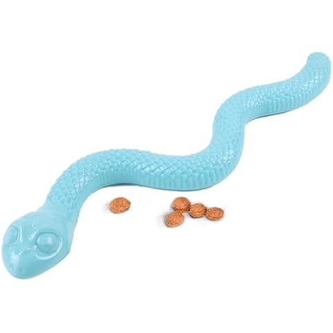 MooGlamor Dog Chew Toys Treat Dispenser Snake Toys TPR and Rubber Interactive Toy 16.5 in Slow Feeder for Dogs Playing and Training (Blue) Cover