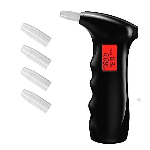 Breathalyzer, Portable Breath Alcohol Tester, Professional Breathalyzer Digital LCD Display Auto Power Off Sound Alarm with 5 Mouthpieces for Drivers or Home Use, Black