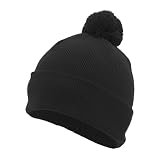 Pacific Headwear Knit Fold Over Pom-Pom Beanie, Black, OS