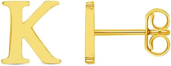 Solid 14k Yellow Gold Mini Uppercase Initial Block Letter Stud Earrings with Push-Back - A to Z