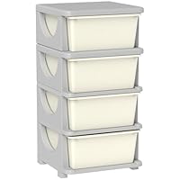HOMCOM 4 Drawers Plastic Storage Units, 4 Tier Kids Storage Units, Children Toy Chest for Nursery, Playroom, Bedroom, Cream