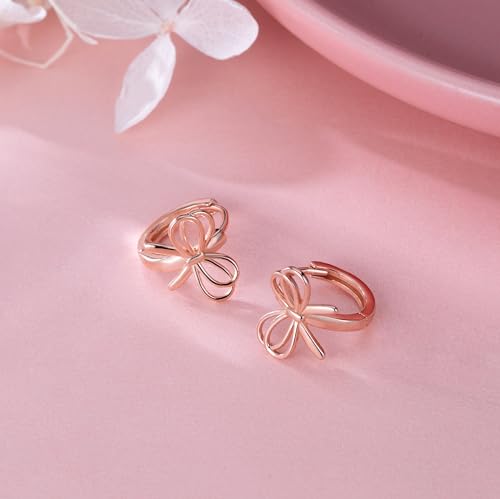Image of Reffeer Solid 925 Sterling Silver Bow Hoop Earrings Ribbon for Women Girls Bowknot Hoop Earrings Huggie