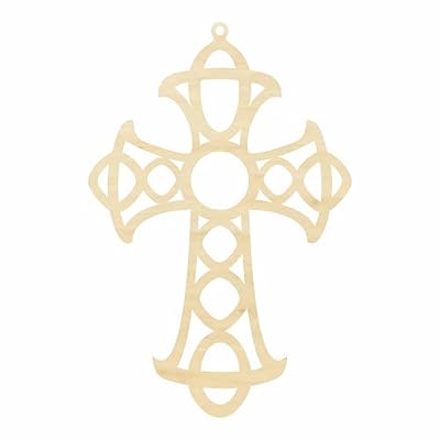 Fretwork Cross Wood Cutout, Available in Multiple Sizes and Thicknesses (Small 4" x 6" (Package of 10), 1/8" Baltic Birch Plywood)