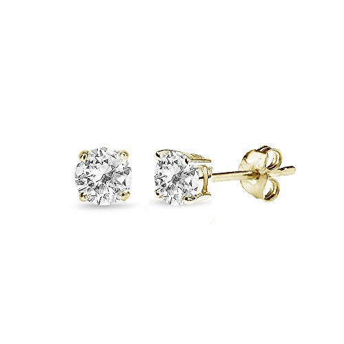 Sterling Silver White Topaz Round-Cut Solitaire Stud Earrings