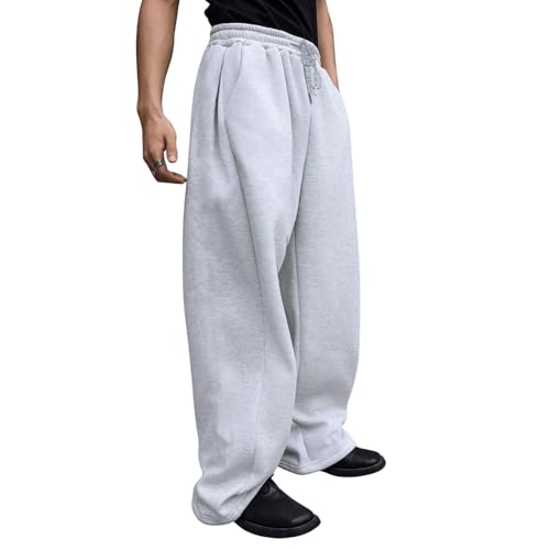Baggy Sweatpants Men Wide Leg Sweats Pants Loose Cotton Open Bottom Joggers with Pockets Y2k Tall Trousers Streetwear Light Grey
