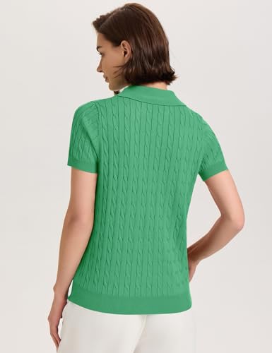 Image of Micoson Womens Short Sleeve Sweater Tops Lapel V Neck Polo Shirts 2026 Summer Cable Knit Loose Blouse Business Casual Outfits