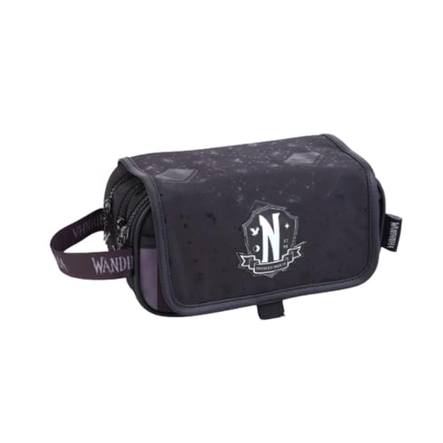 Estojo Triplo Escolar Wandinha Addams 3 Divisórias Grande (Preto)