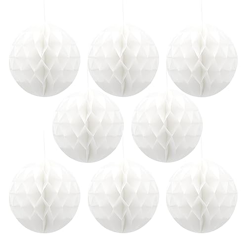 Ruidee 8 Stück Papier Wabenbälle 20cm Honeycomb Balls Pompons aus Seidenpapier Wabenpapier Papierkugeln Hängende Dekoration für Party Hochzeit Geburtstag (8in/White)