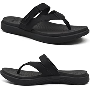 COFACE Teenslippers Dames Orthopedische Comfortabel Leren Stof Elegants Flip Flops Vrouwen Leer Zomer Strand Zwembad Licht Yogamat Open Teen Sandalen Antislip Rubberen Zool Zwart 39