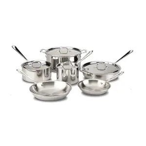 All-Clad Cookware Set, Pots and Pans Set, 10 Piece, Stainless Steel, Tri-Ply Bonded, Silver